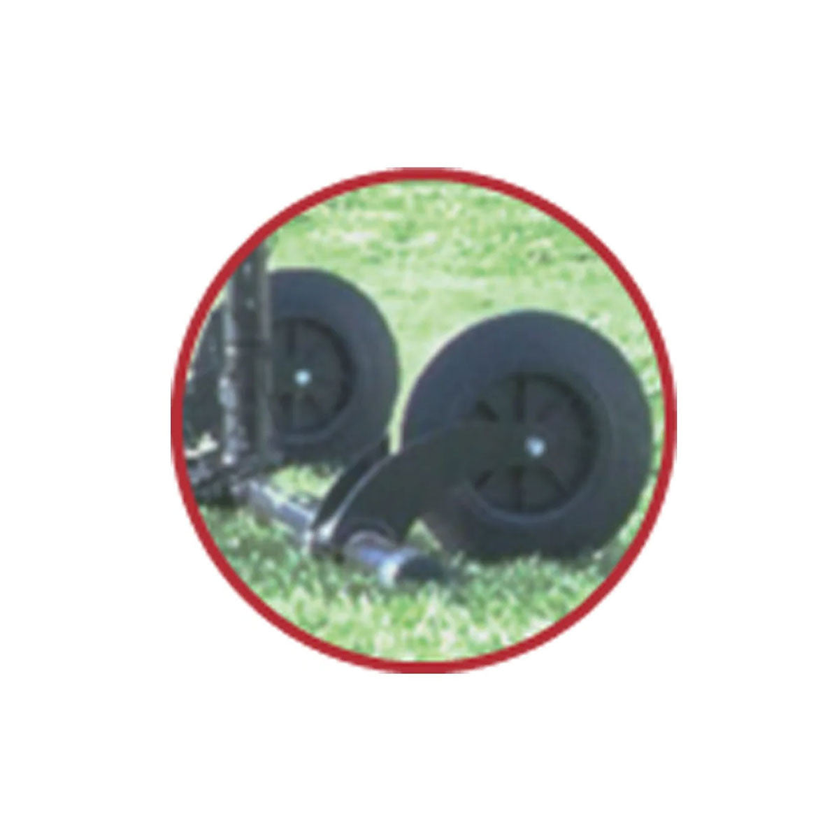 wheels attached to tube, on grass