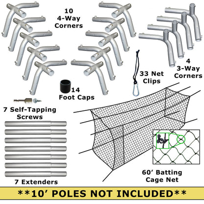 60x12x10 #24 Batting Cage Net and Frame Corners
