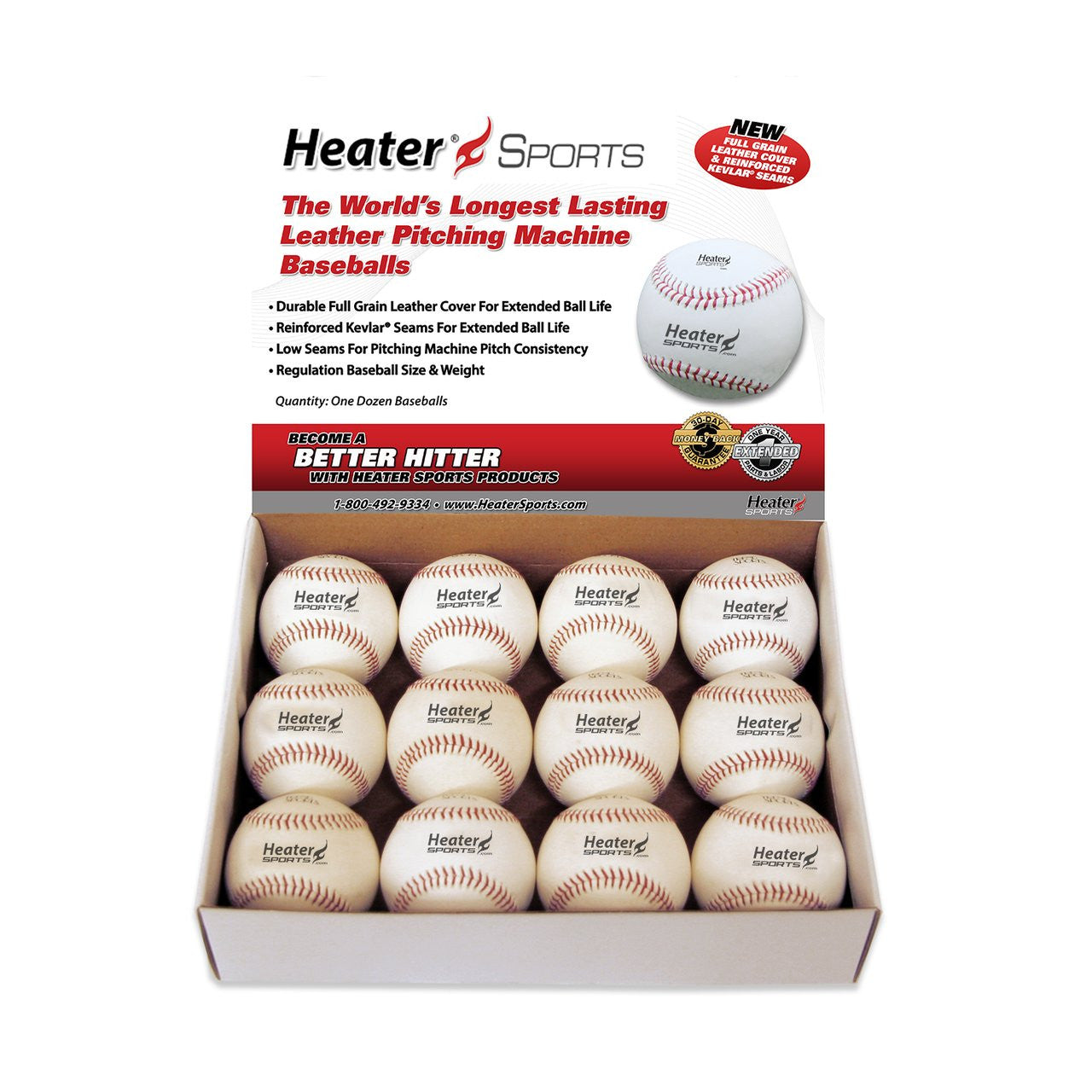 Bullseye Top Grain Leather Kevlar Seamed Pitching Machine Baseballs