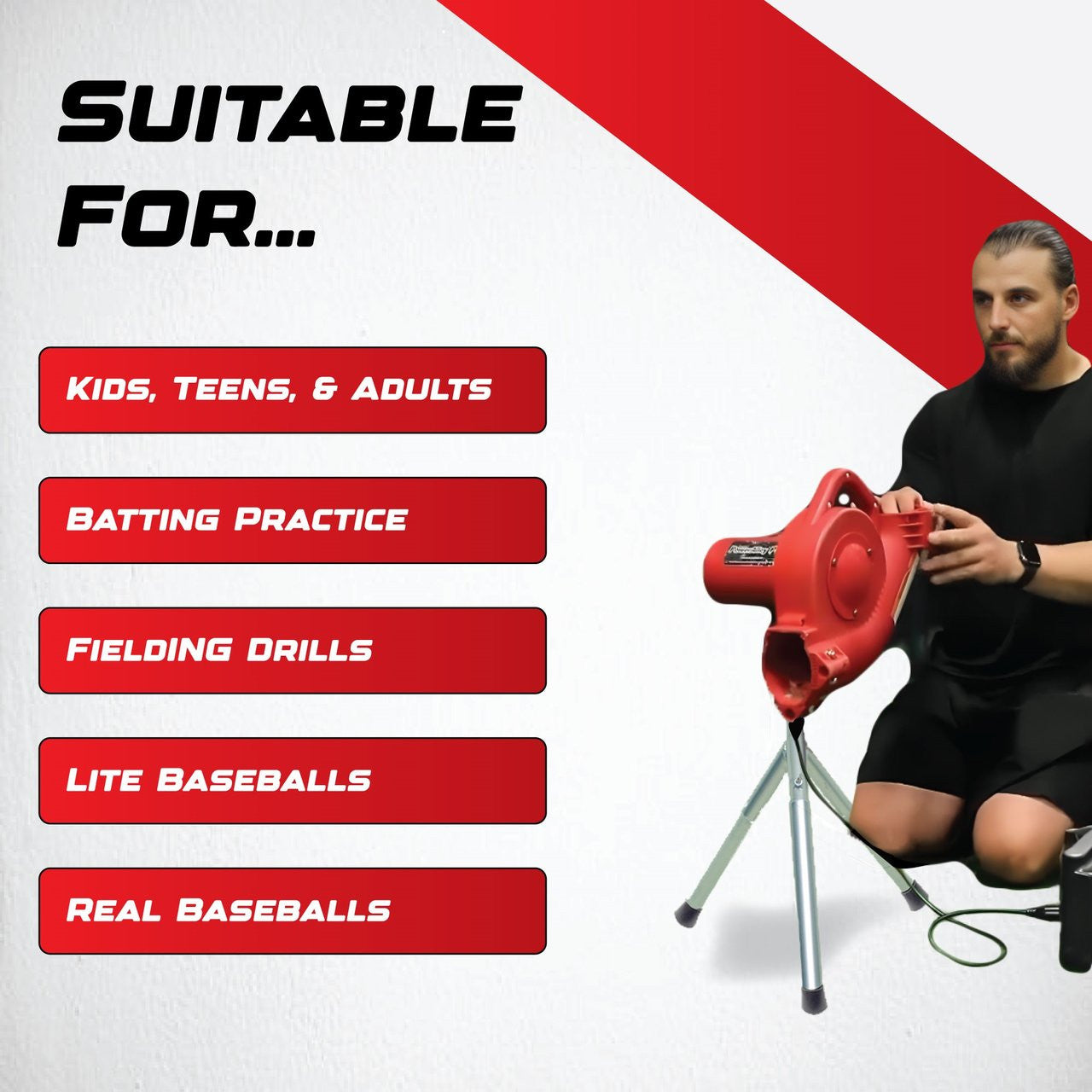 Heater Jr. Real Baseball Pitching Machine with 12-Ball Auto Feeder