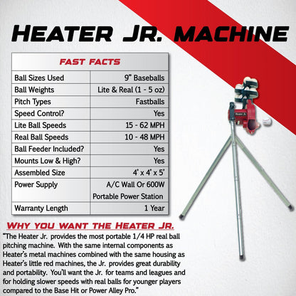 Heater Jr. Real Baseball Pitching Machine with 12-Ball Auto Feeder