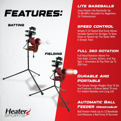 Heater Sports Slider Lite Curve Baseball Pitching Machine with Pivot Head and Auto Feeder
