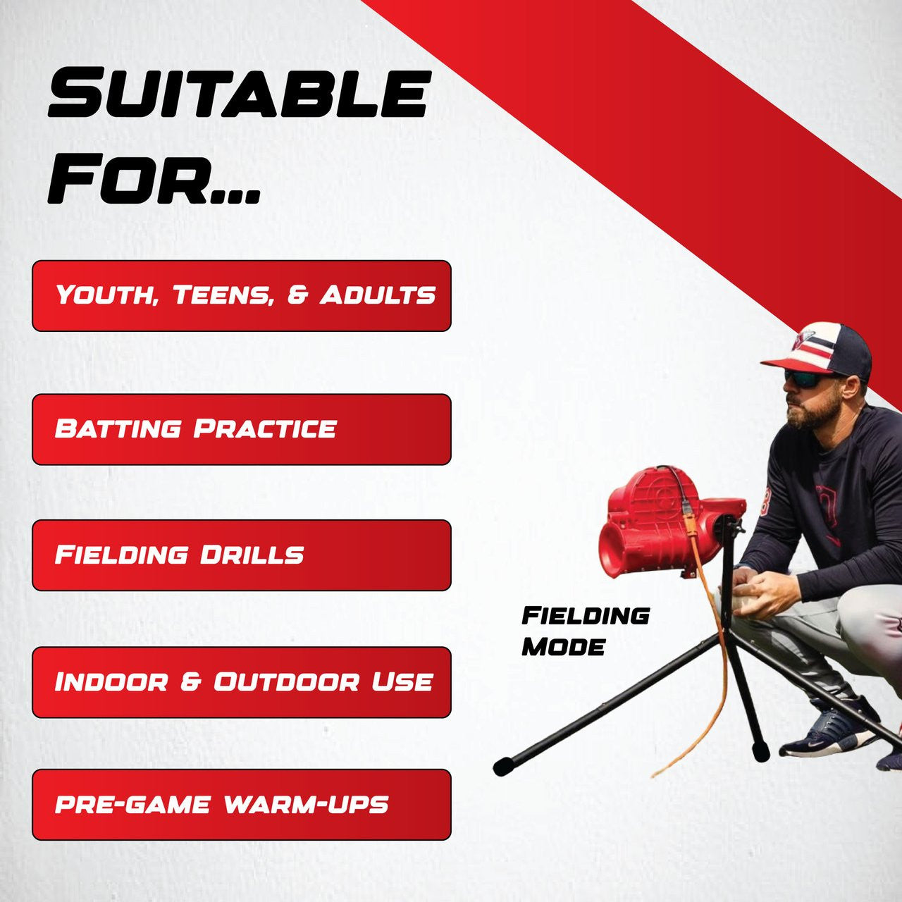 Heater Sports Slider Lite Curve Baseball Pitching Machine with Pivot Head and Auto Feeder