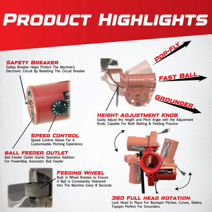 Heater Sports Slider Lite Curve Baseball Pitching Machine with Pivot Head and Auto Feeder
