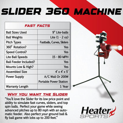 Heater Sports Slider Lite Curve Baseball Pitching Machine with Pivot Head and Auto Feeder