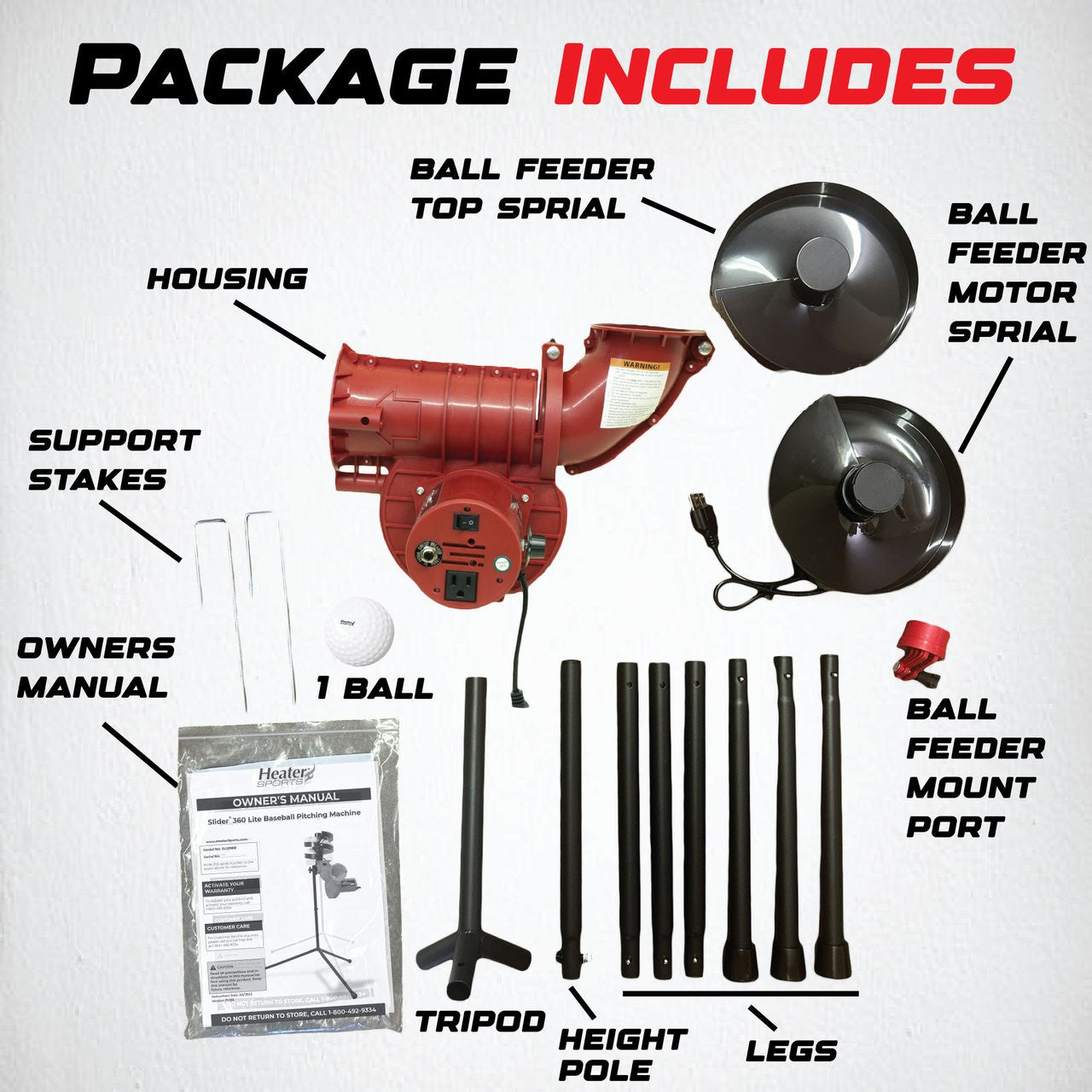 Heater Sports Slider Lite Curve Baseball Pitching Machine with Pivot Head and Auto Feeder