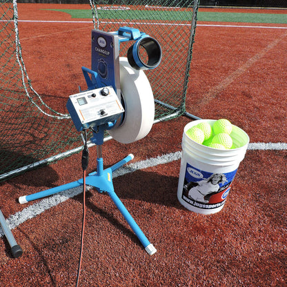 Changeup Super Softball Pitching Machine with Bucket of Balls and Safety Net