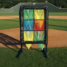6-hole different colored pitching target on baseball field in front of mound